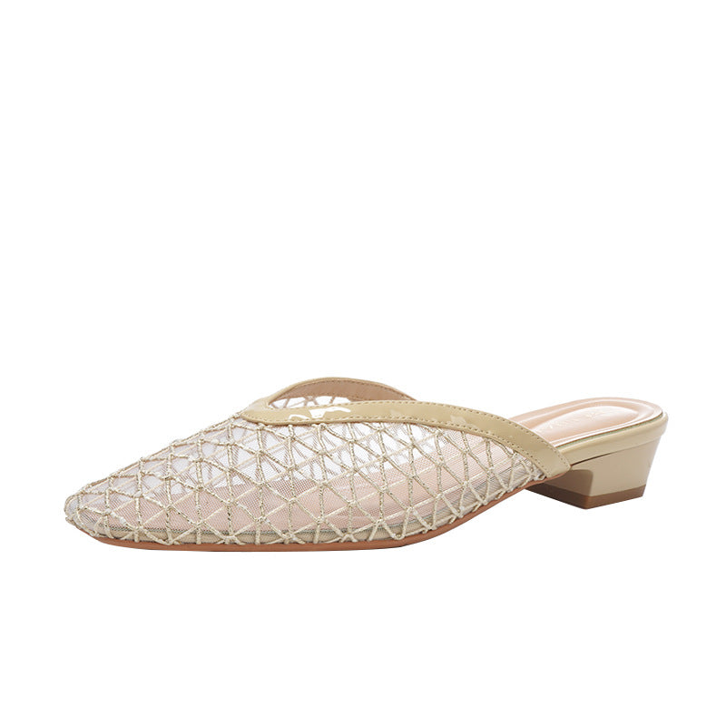 Women's Woven Wire Mesh Face Closed Toe Gentle Temperament Heels