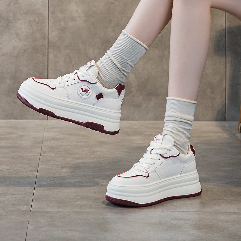 Women's Thick-soled White Height Increasing Small Platform Casual Shoes