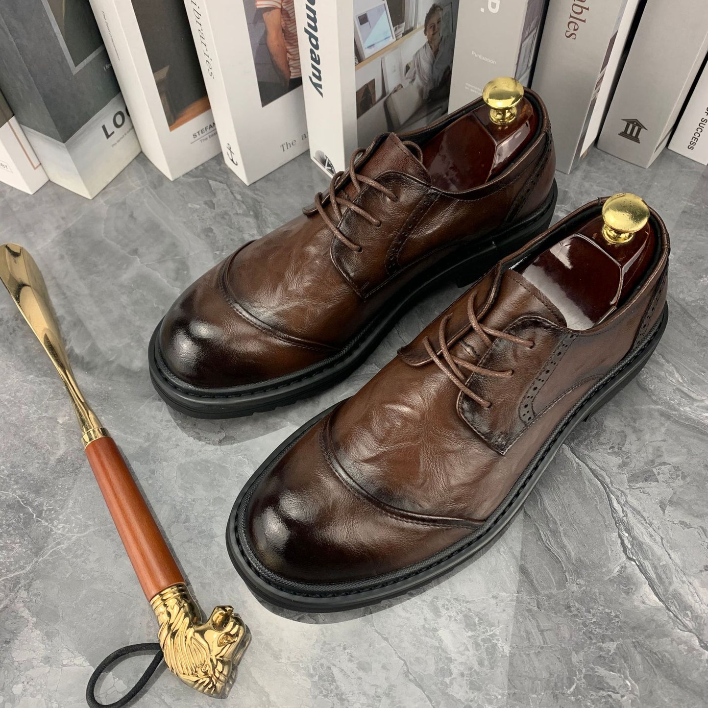 Men's Cowhide Soft Bottom Lace Up Formal Wear Leather Shoes