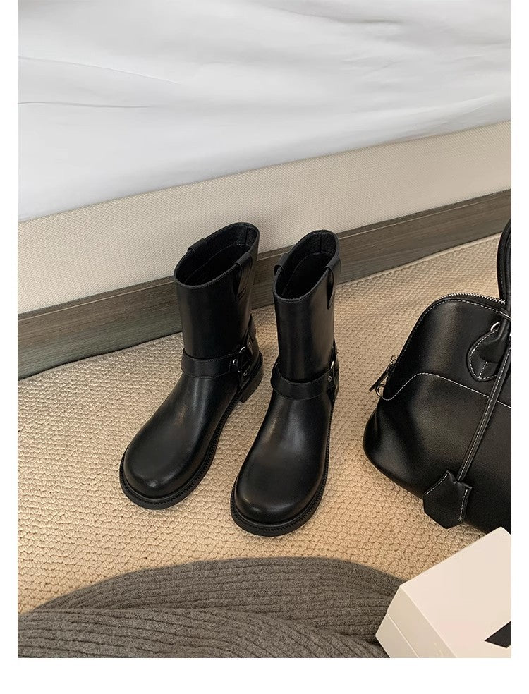 Women's Toe Metal Buckle Retro Low Western Boots
