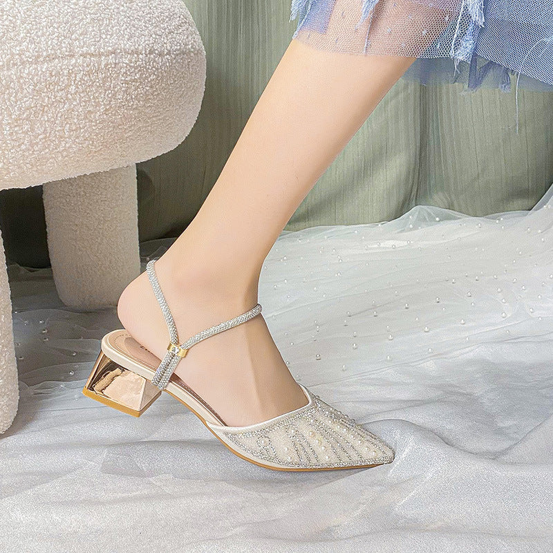 Women's Box Summer Chunky Spring Fairy Style Middle Heels