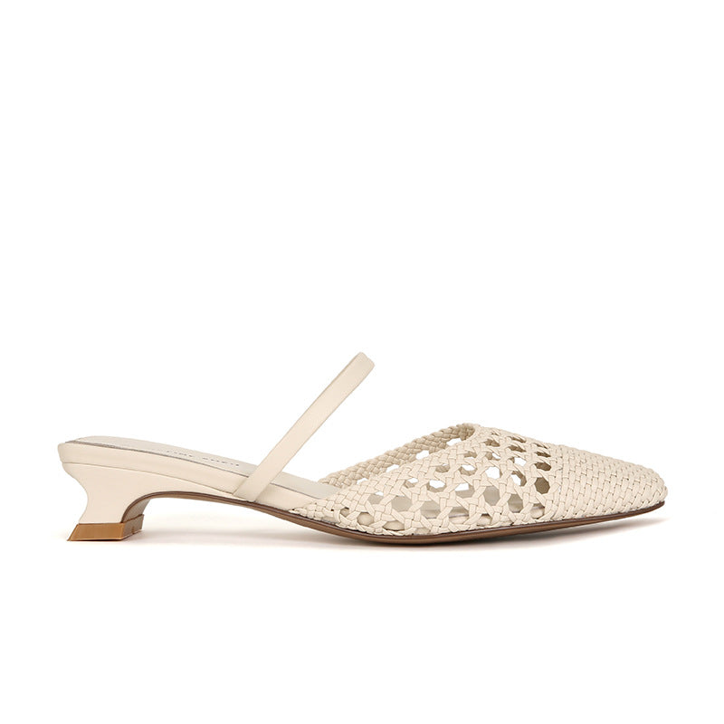 Women's French Style Vintage Weave Chunky Muller Heels
