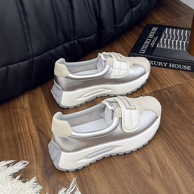 Women's Platform Bottom Mid Low Top Thick Vintage Low-cut Velcro Sneakers