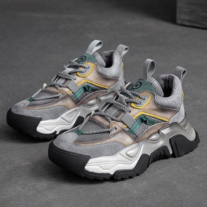 Women's Contrast Color Tide Head Layer Cowhide Women's Shoes