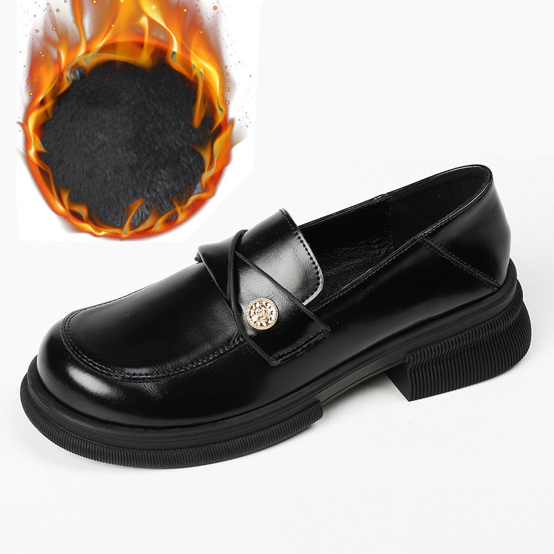 Women's Small Gold Coin Buckle Thick Bottom Loafers