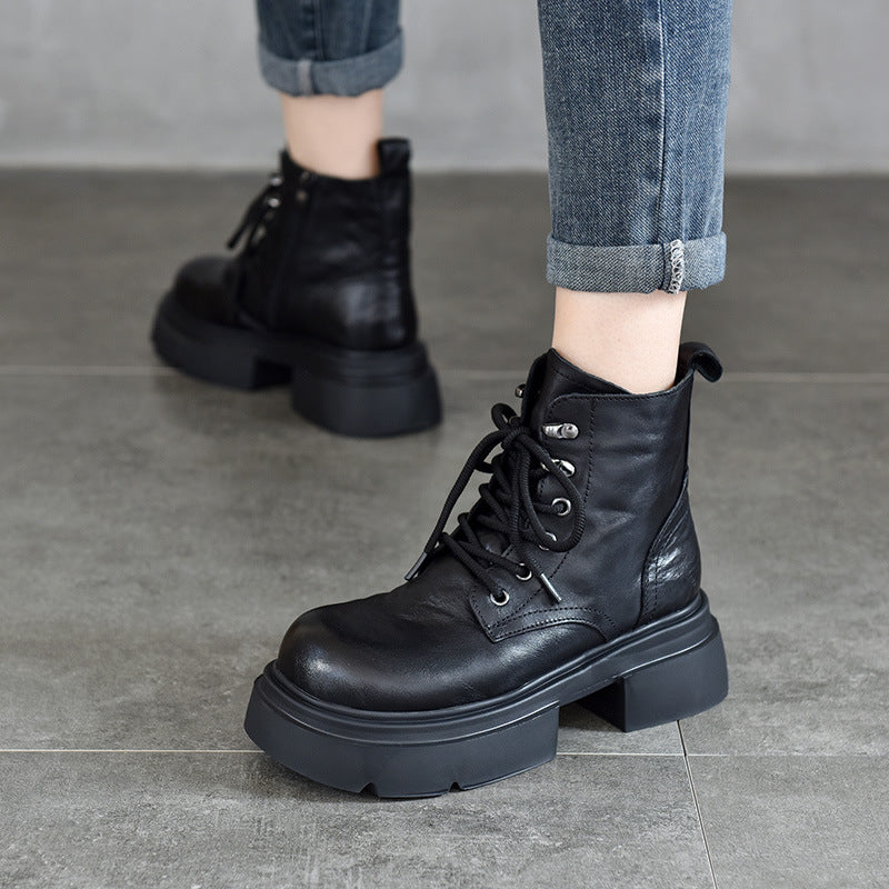 Women's Hand Grip Pattern Top Layer Cowhide Boots