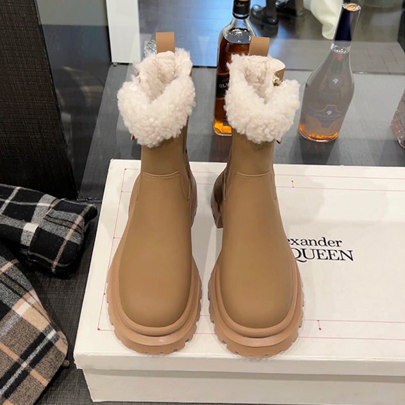 Winter Thick Bottom Side Zipper Lamb Fur Snow Boots