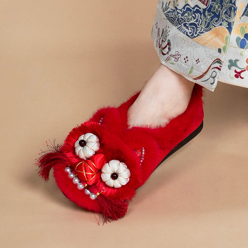 Women's Tiger Head Flat Breathable Thickened Cotton With Canvas Shoes