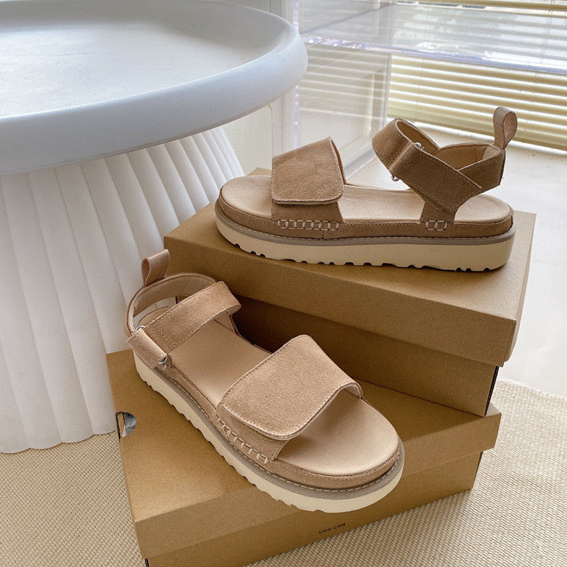 Women's Gold Star First Layer Belt Velcro Flat Sandals