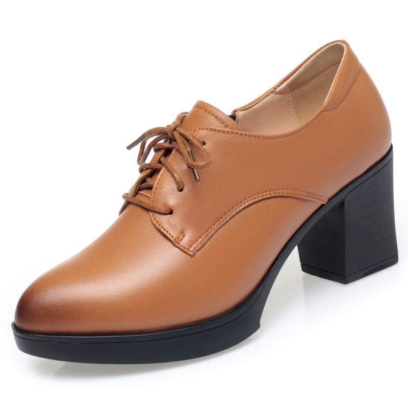 Women's Layer Cowhide Single High British Style Casual Shoes