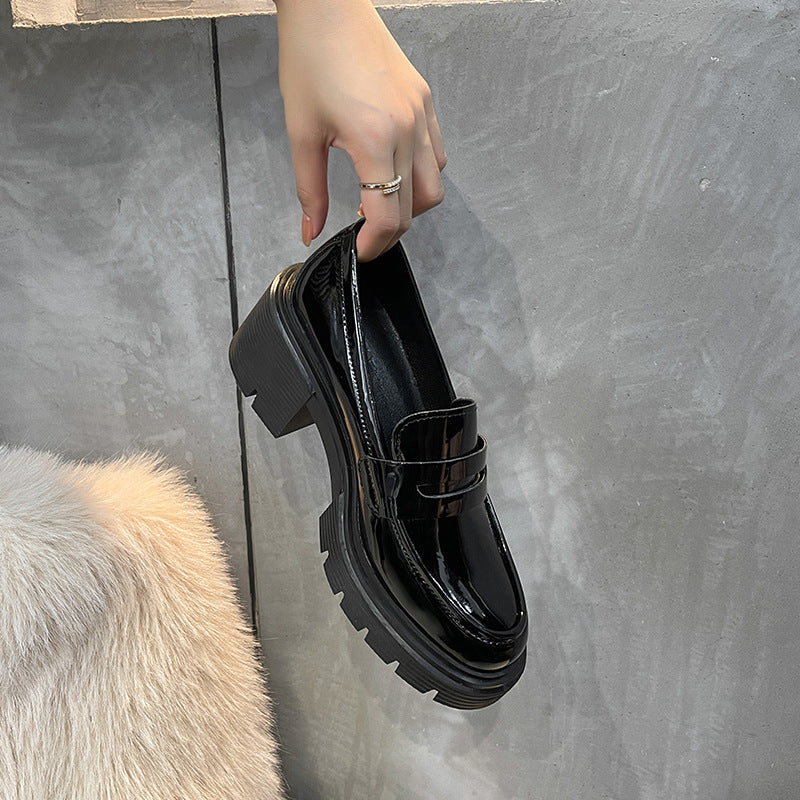 Women's British Style Chunky Platform Slip-on Authentic Loafers
