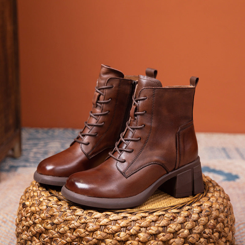 Women's Autumn Wedge Short Retro Round Toe Boots