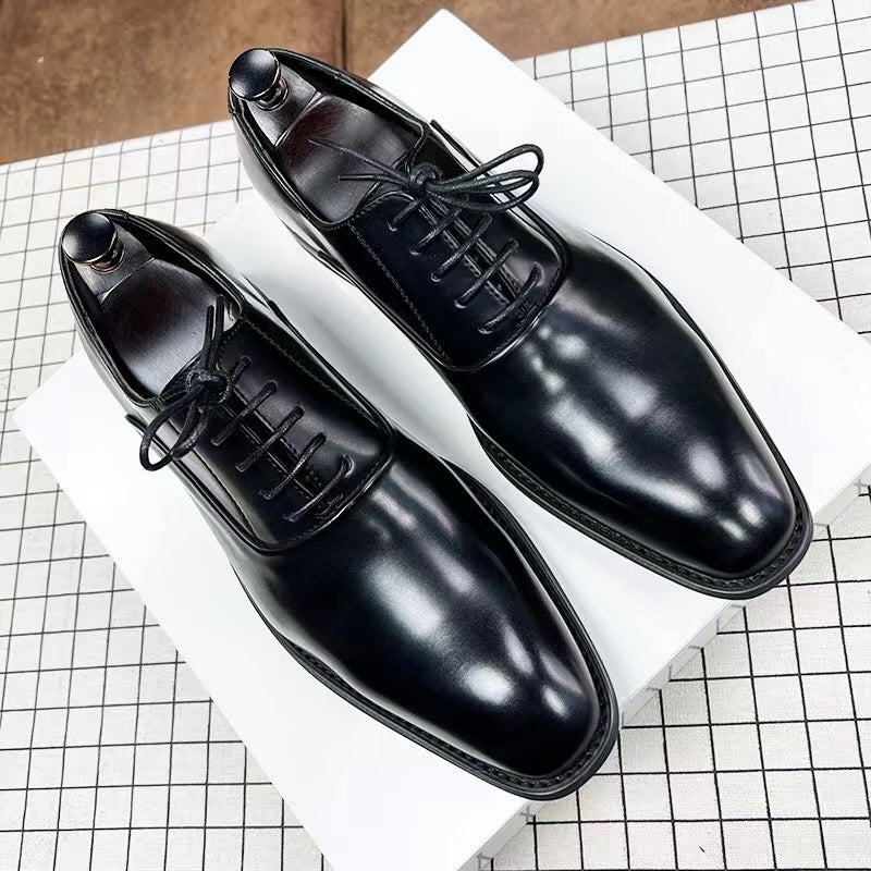 Men's British Spring Square Toe Bridegroom Wedding Leather Shoes
