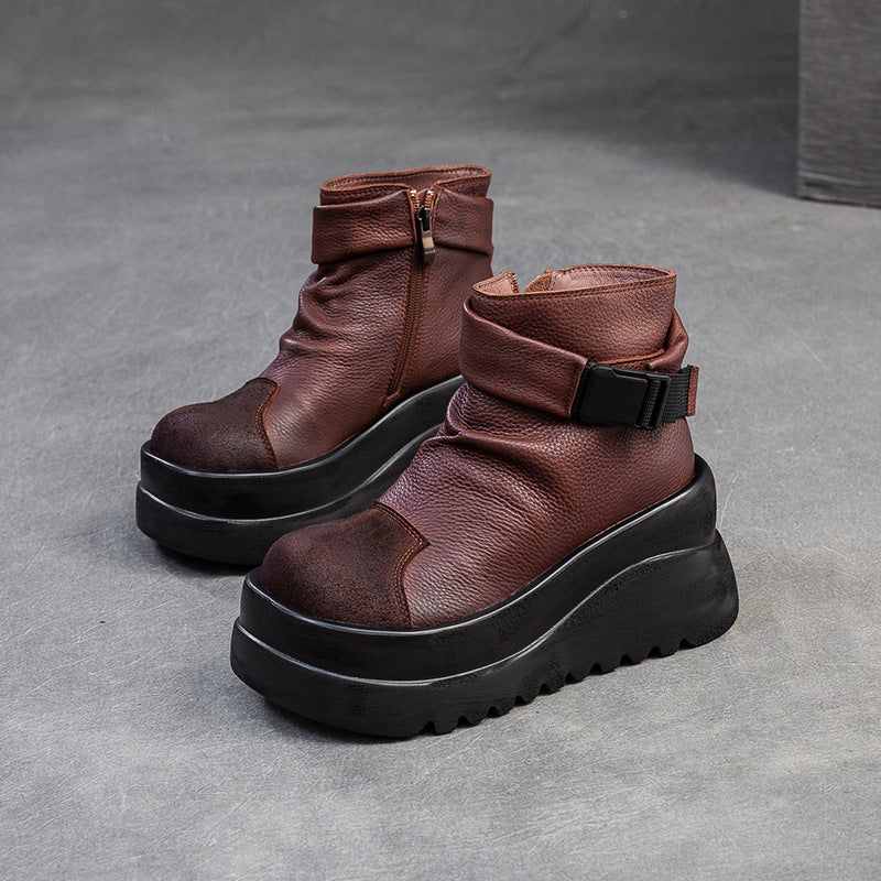 Women's Shu First Layer Cowhide Small Height Boots