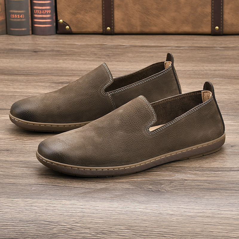 Men's Cowhide Soft Bottom Driving Lazy Retro Leather Shoes