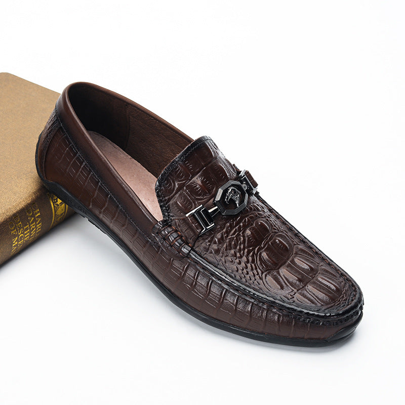 Men's Genuine Brown Flat Embossed Slip-on Comfort Casual Shoes