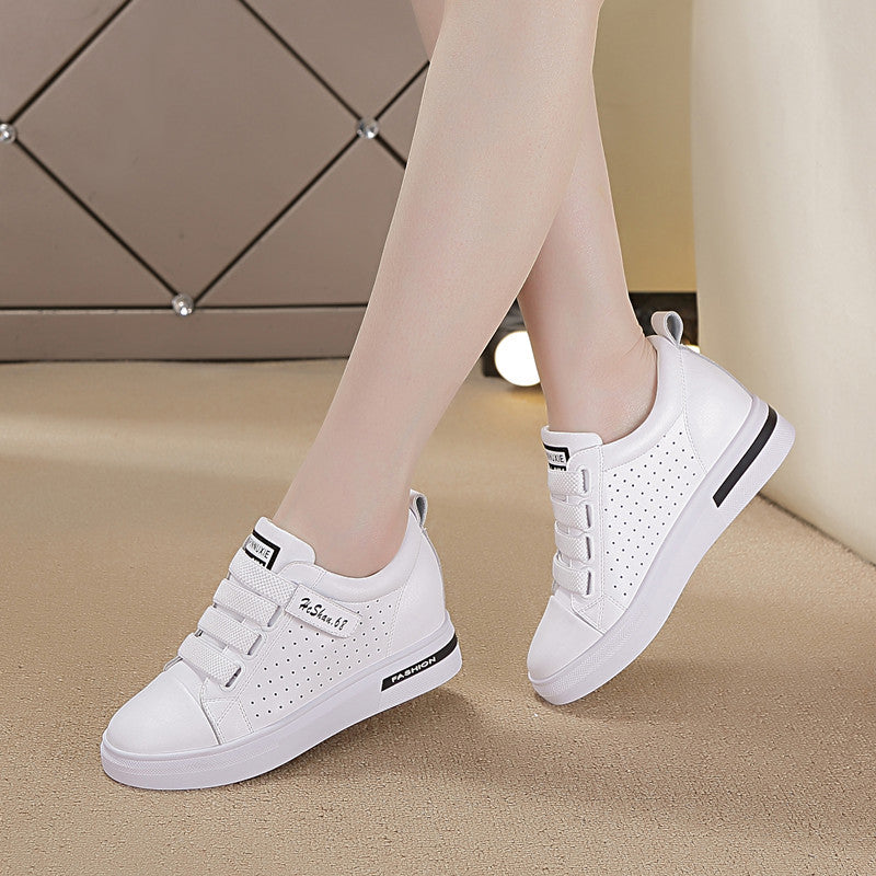 Women's White Inner Height Increasing Velcro Travel Sneakers