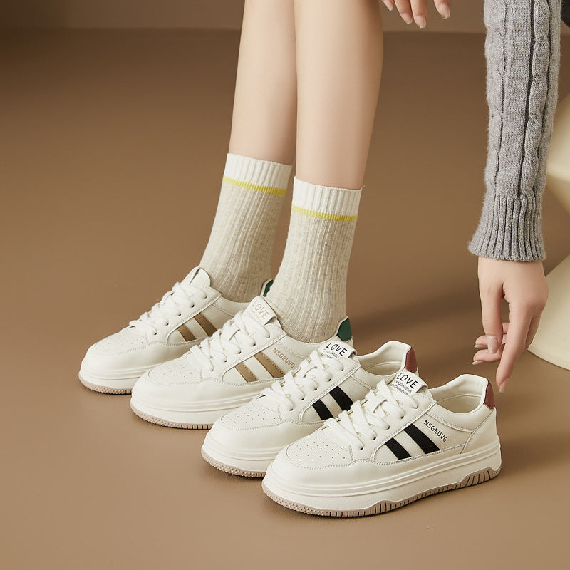 Women's White Autumn Fashion Platform Soft Bottom Sneakers