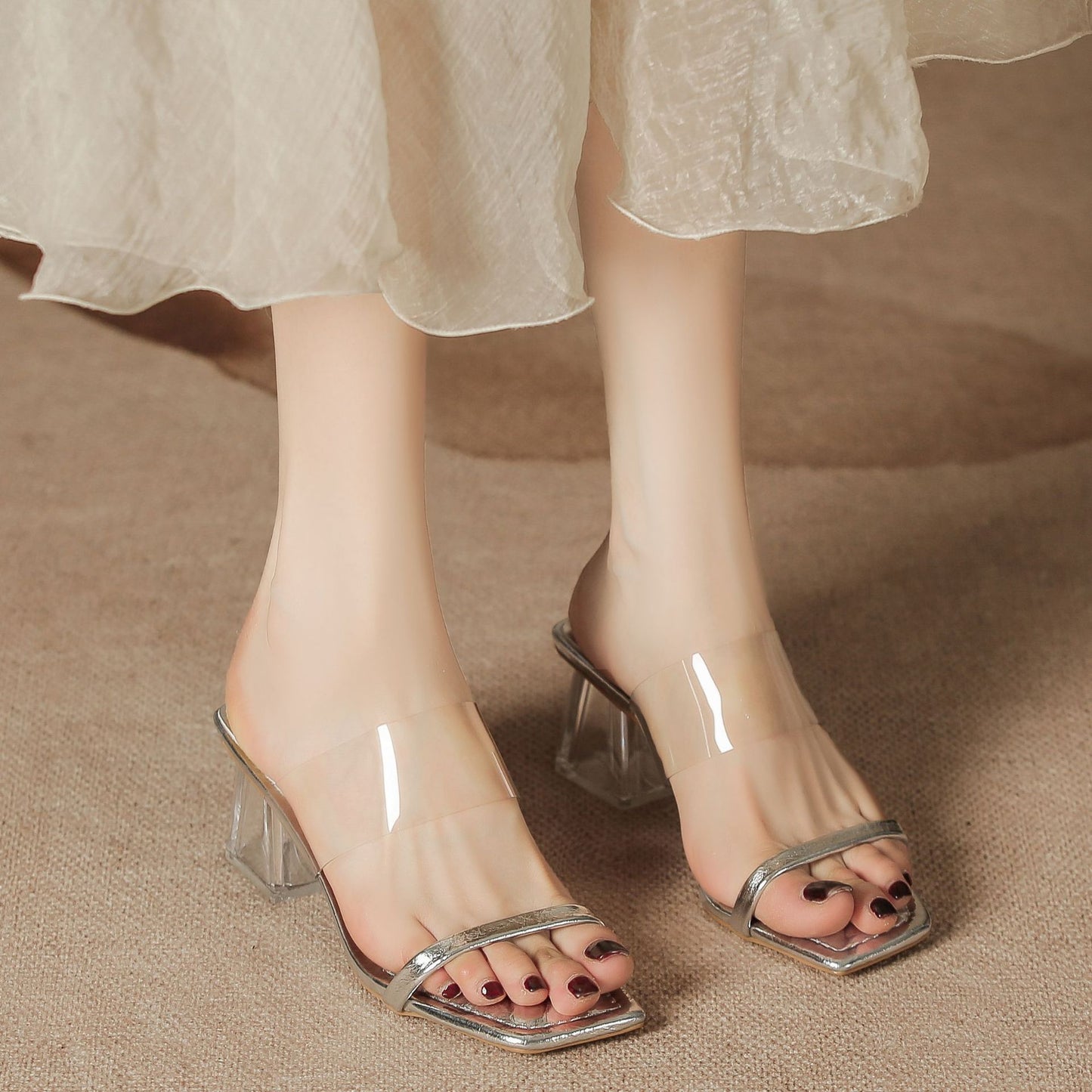 Women's High Transparent Crystal Summer Solid Color Heels