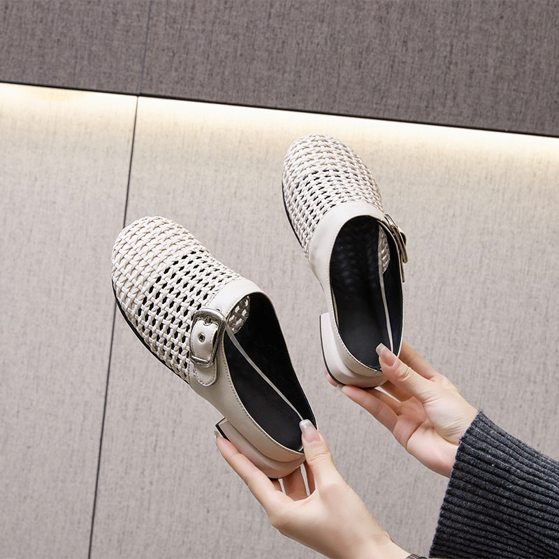 Women's Closed Toe Woven Korean Buckle Outer Sandals