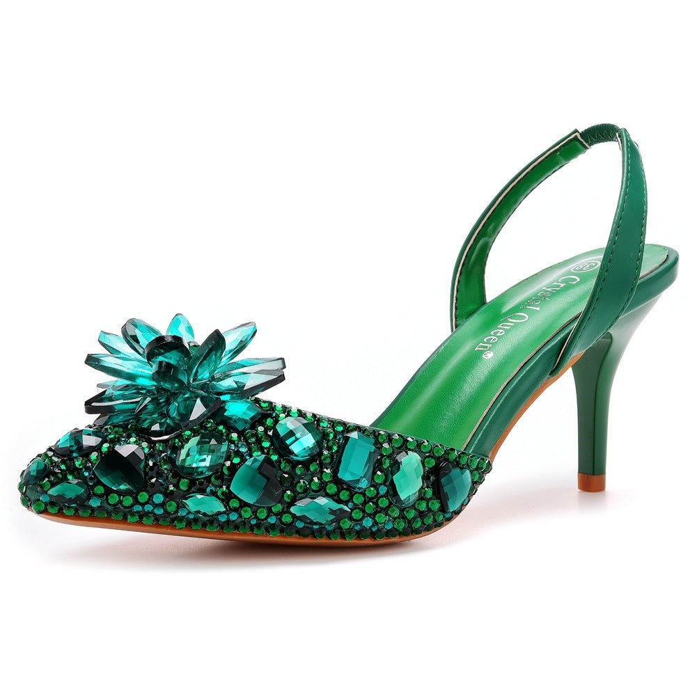 Women's Rhinestone Glass Flower Stiletto Plus Size Wedding Heels