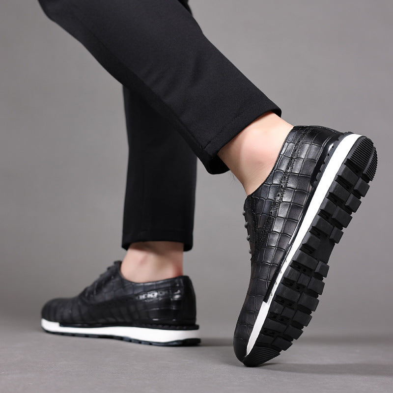 Men's Layer Cowhide Pointed Toe Breathable British Lace Up Leather Shoes