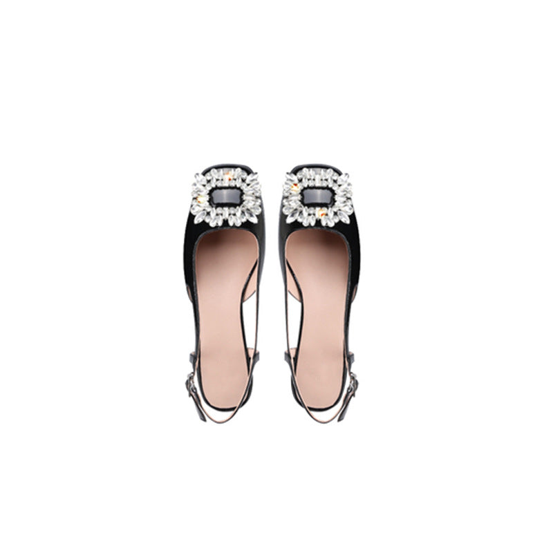 Women's Rhinestone Square Buckle Toe Low-cut Back Sandals
