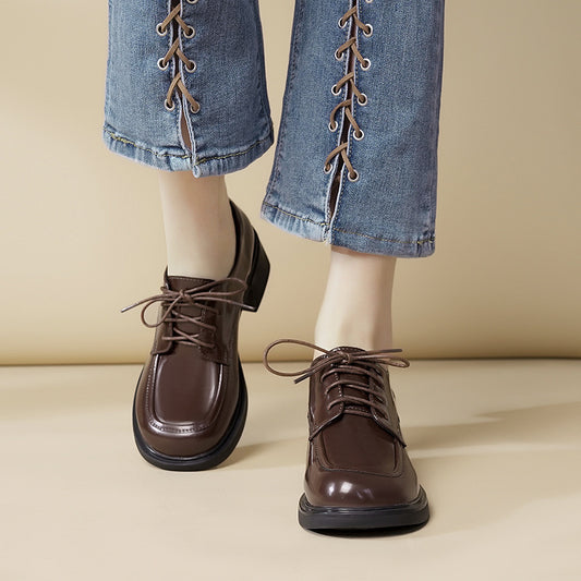 Women's Comfortable Soft British Chunky Lace Up Loafers