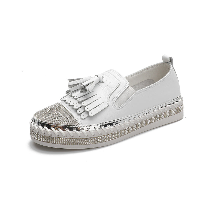 Rhinestone White Korean Style Platform Muffin One Women's Casual Shoes