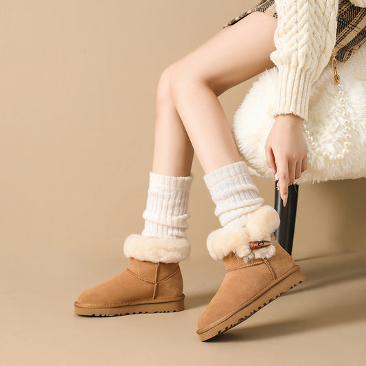 Women's Button Platform Fur Integrated Thickening Thermal Cotton Snow Boots