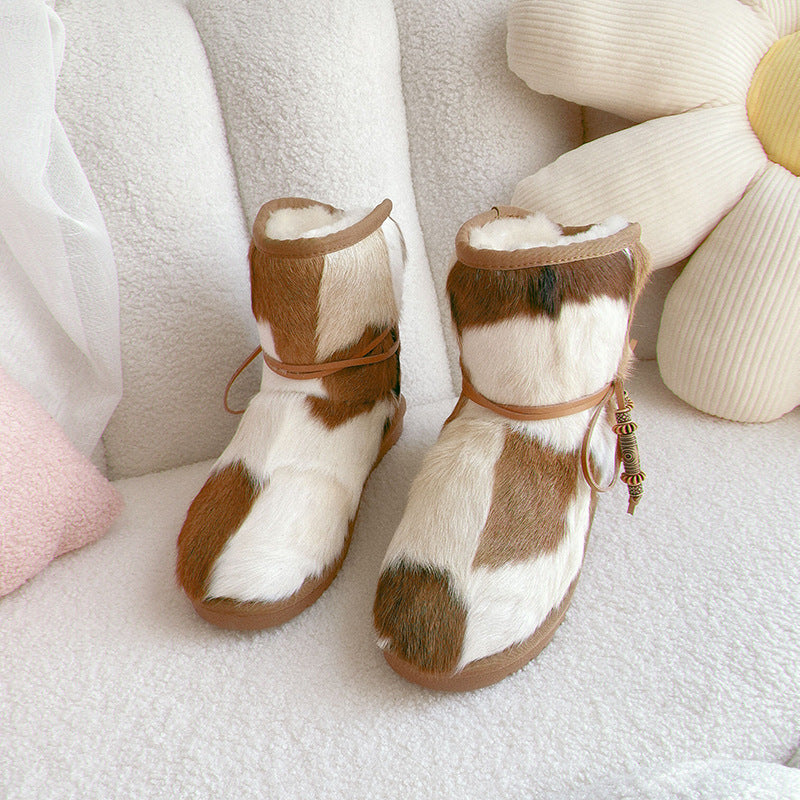 Women's Sheepskin Fur Warm Waterproof Thickened Wool National Snow Boots