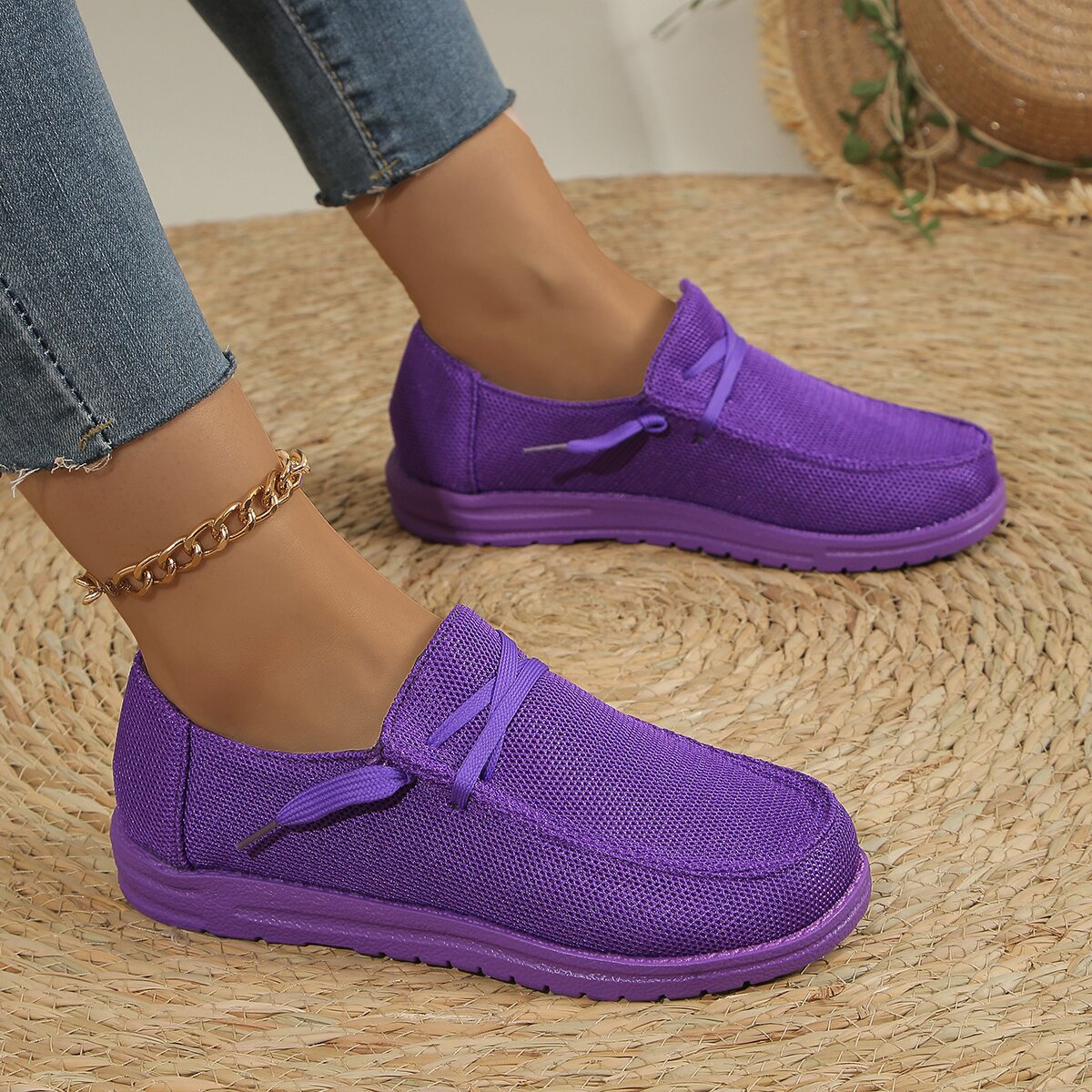 Women's Lace Up Flat Oversized Slip-on Casual Shoes