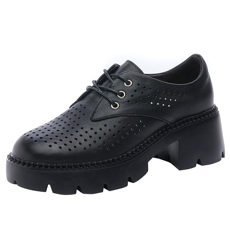 Women's Layer Cowhide British Style Thick Bottom Casual Shoes