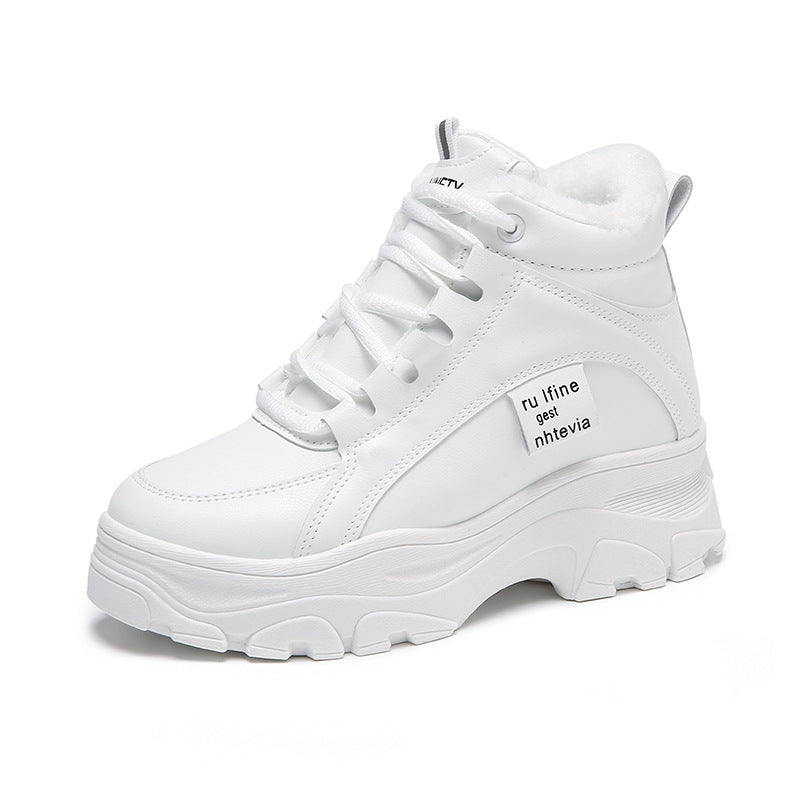 Winter Platform White Fleece-lined Korean Style Versatile Casual Shoes