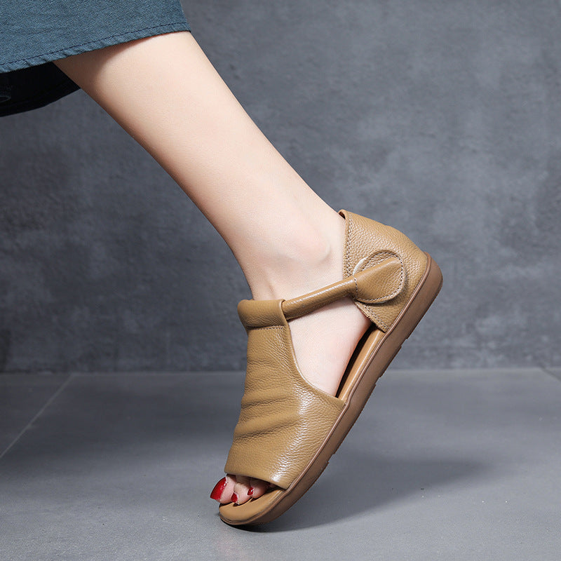 Women's Soft Bottom Low Top Roman Layer Cowhide Sandals