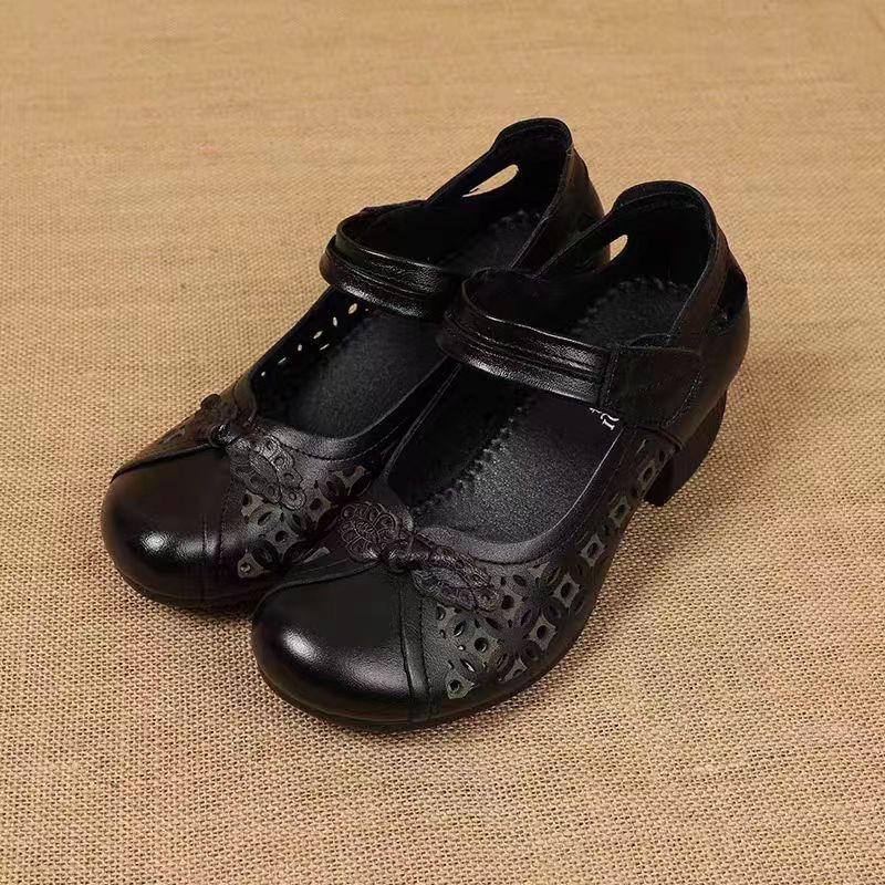 Style Soft Bottom Chunky Hollow Low-cut Heels