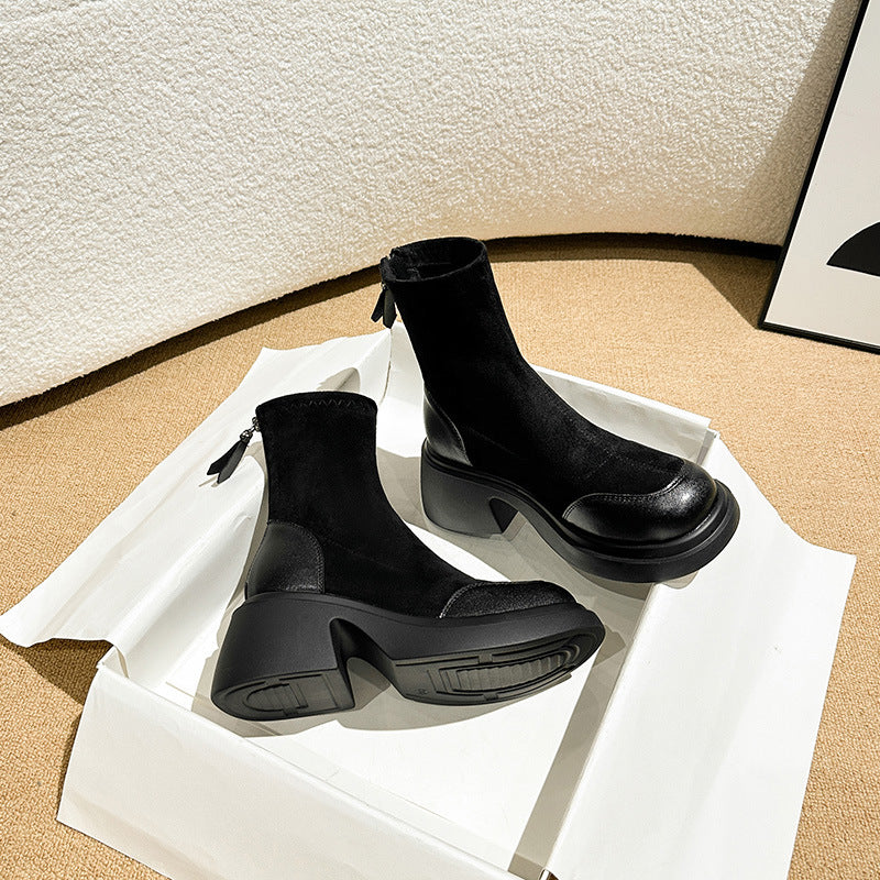 Women's British Style Chunky Stretch Thin Inner Boots
