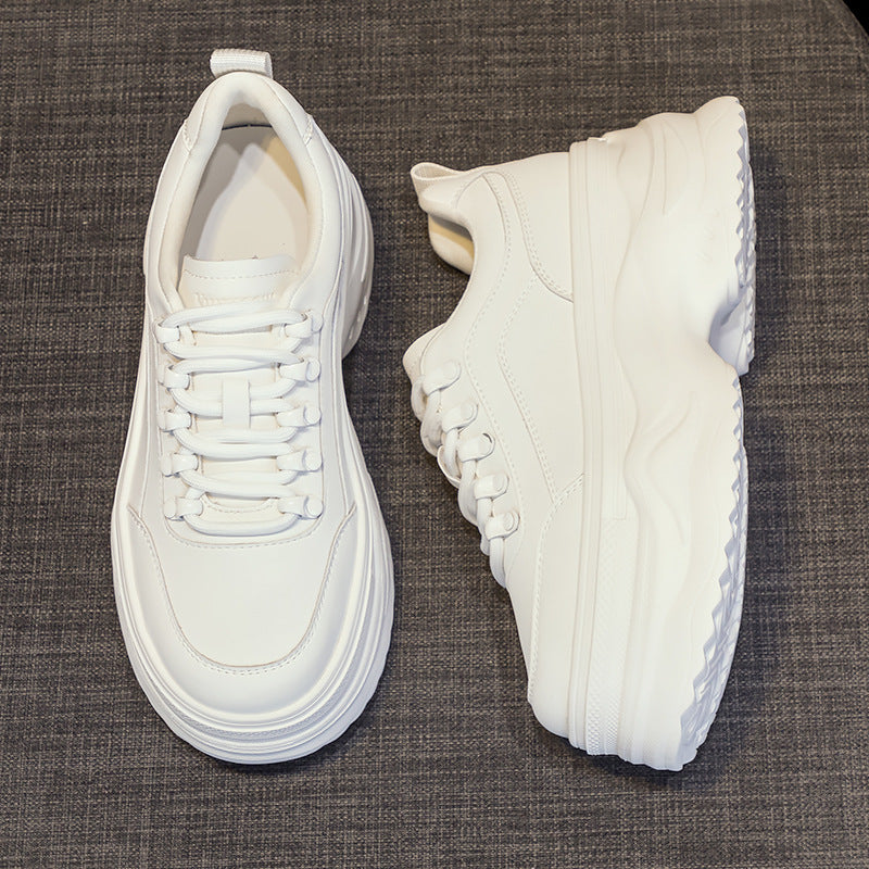Women's White Retro Easy Matching Height Increasing Sneakers
