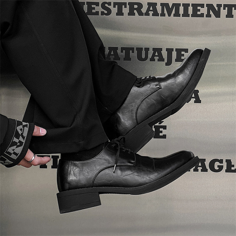 Black Wizard Thick-soled High Retro Pointed Smoke Couple Leather Shoes