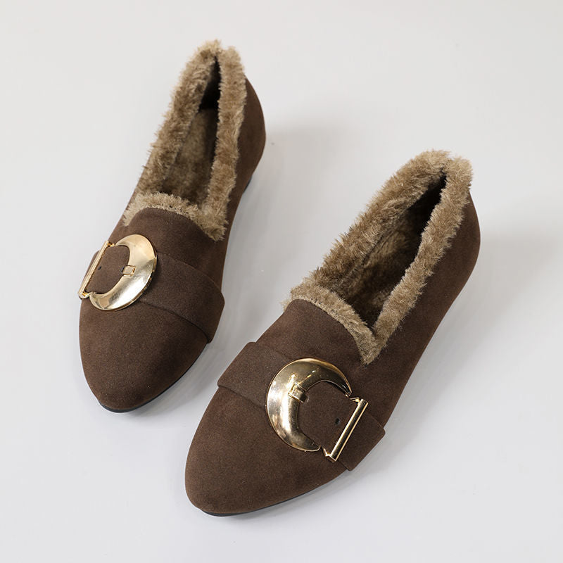 Winter Cotton Slip-on Fleece-lined Flat Bottom Casual Shoes