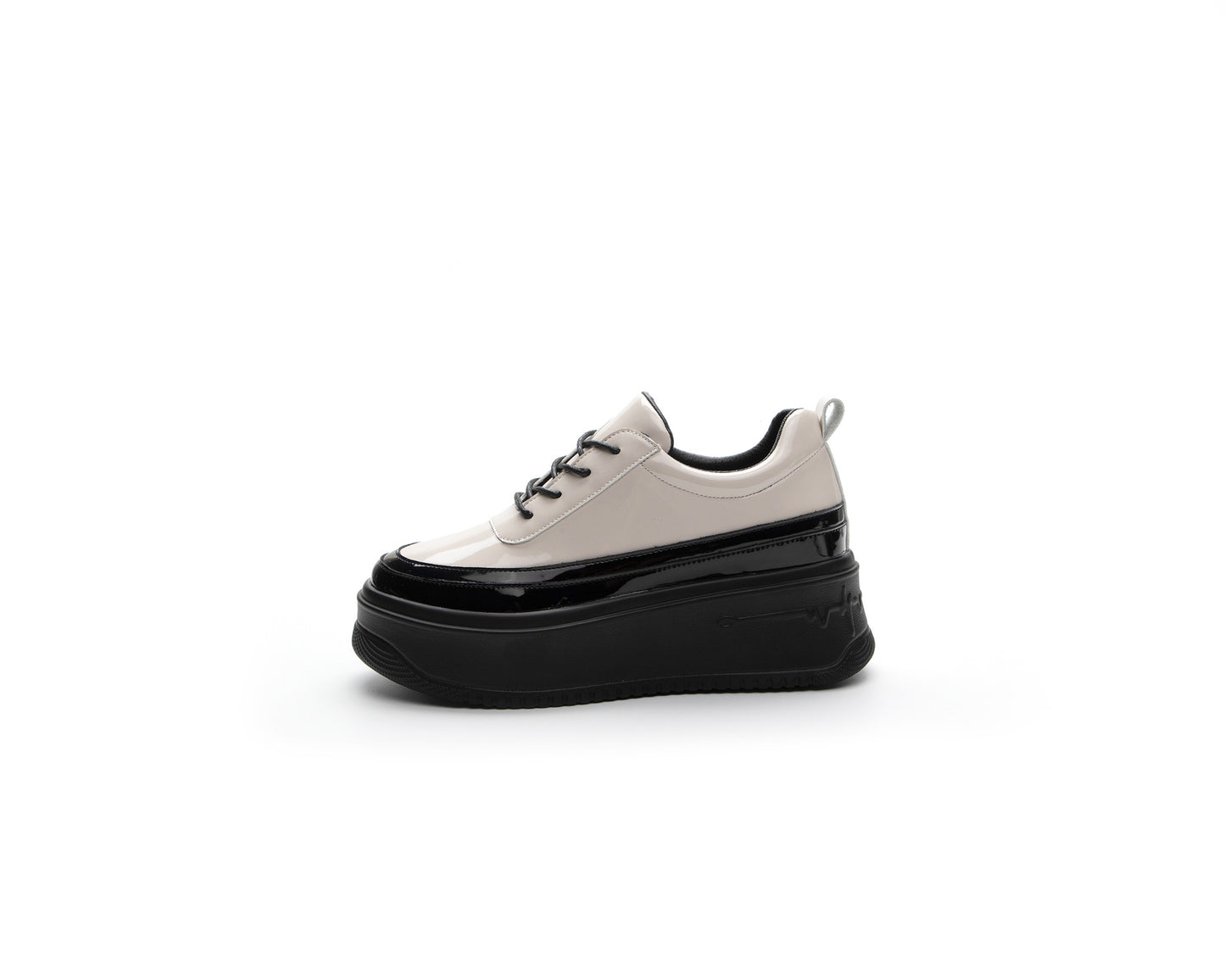 Women's Platform Height Increasing Insole Patent Lace Casual Shoes