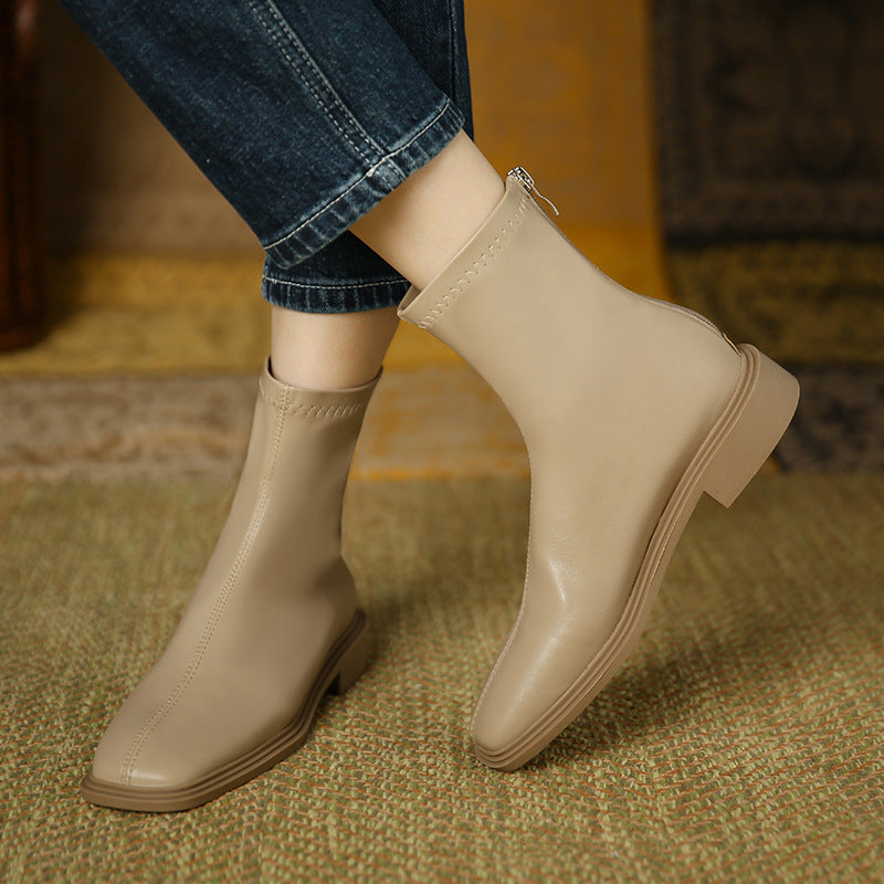 Women's Hot Milk Tea Color Flat Ankle Soft Boots