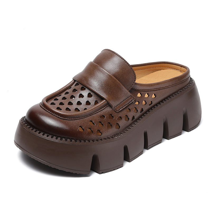 Women's Cowhide Outer Wear Half Hollowed Toe Box Slippers