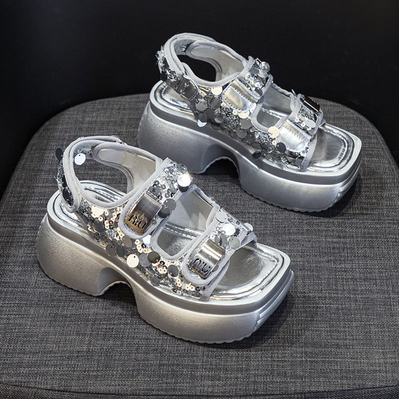 Women's Summer European Goods Sequined Thick-soled Platform High Sandals