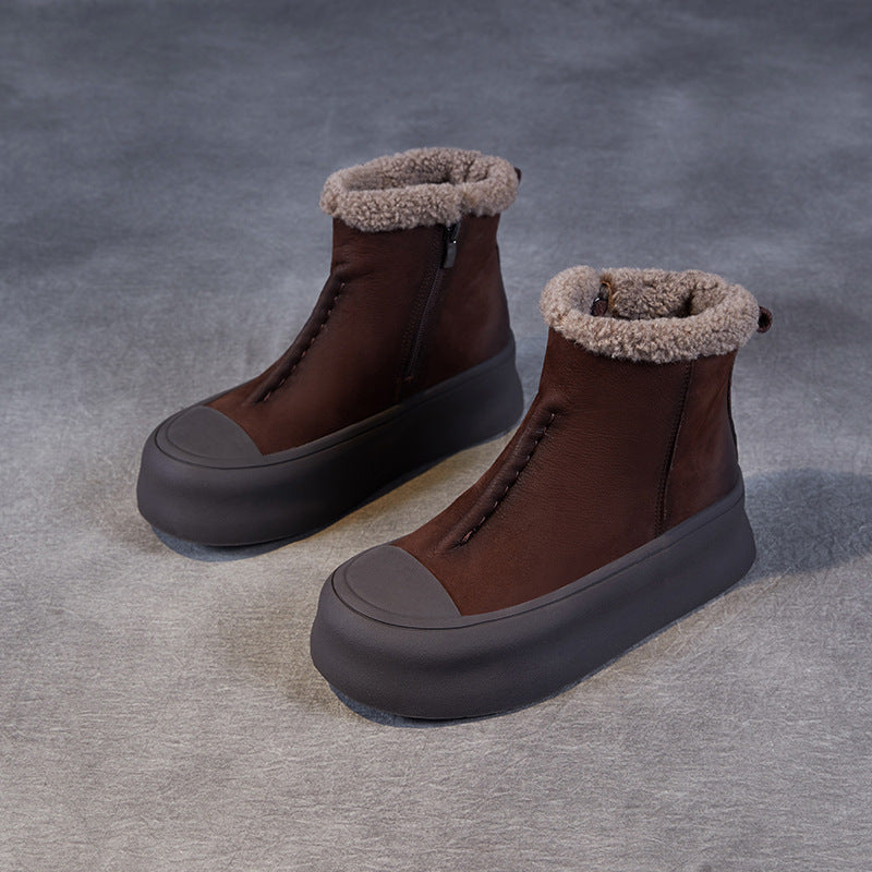 Women's Retro Cotton Veet Padded Genuine Platform Snow Boots