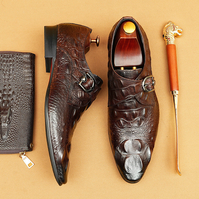 Men's Crocodile Pattern British Formal Wear Genuine Leather Shoes