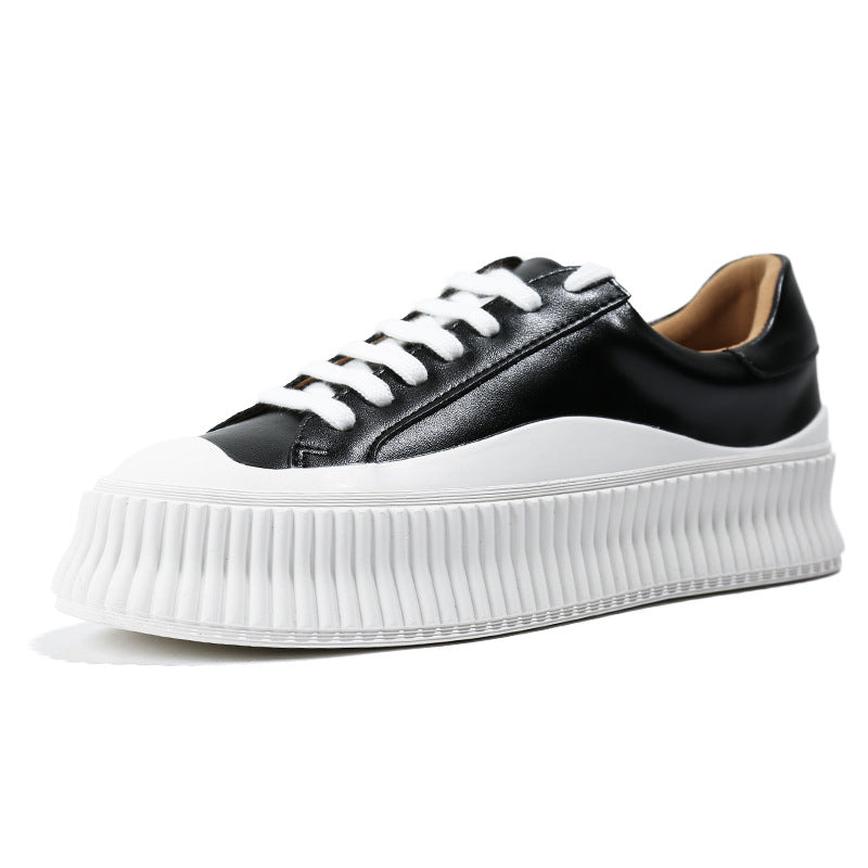 Women's Full Cowhide Platform Height Increasing Insole White Authentic Biscuit Sneakers