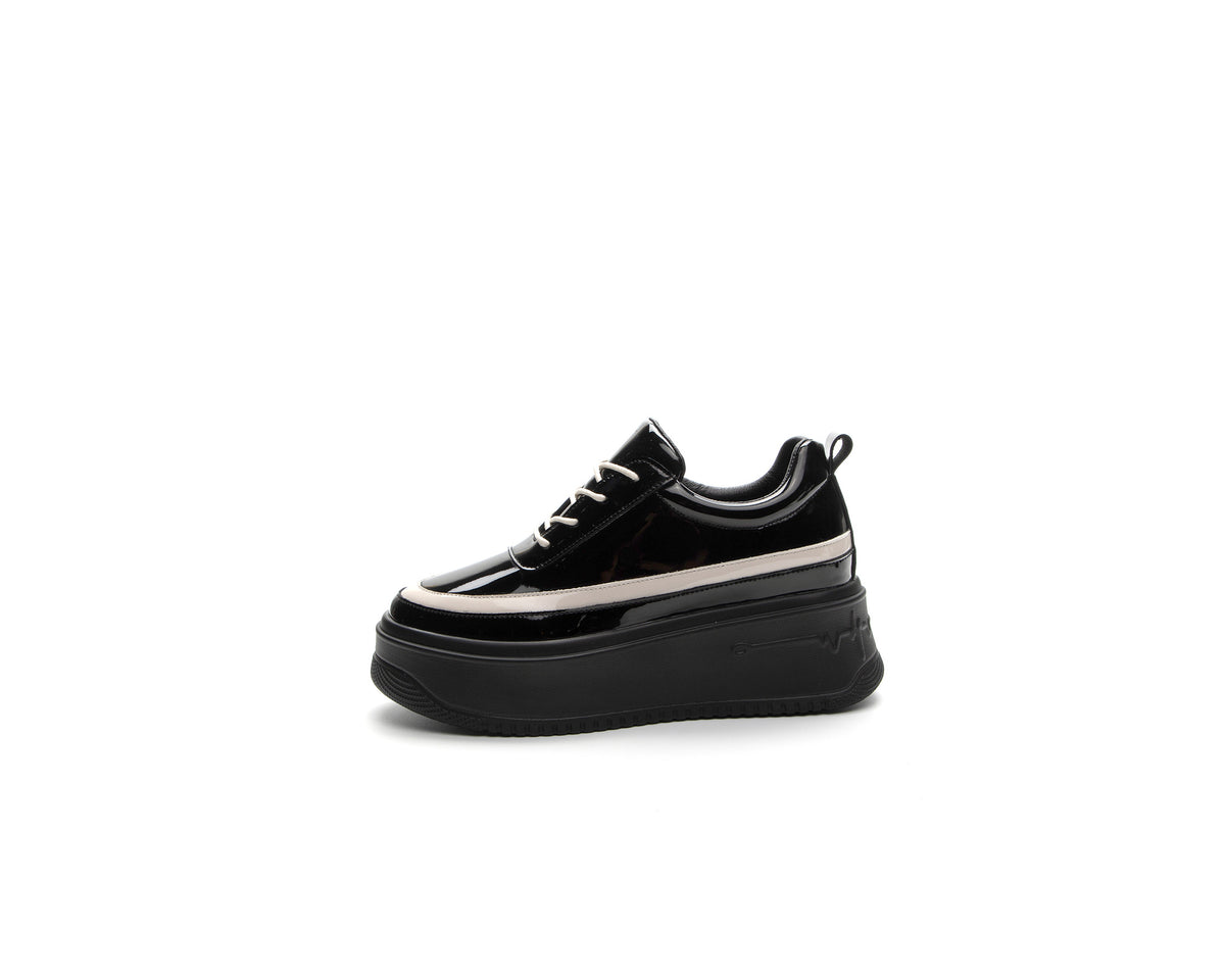 Women's Platform Height Increasing Insole Patent Lace Up Women's Shoes