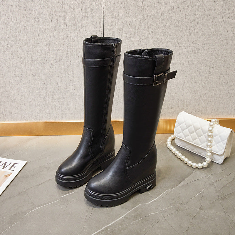 Women's Autumn Invisible Height Increasing Insole Knight Versatile Boots