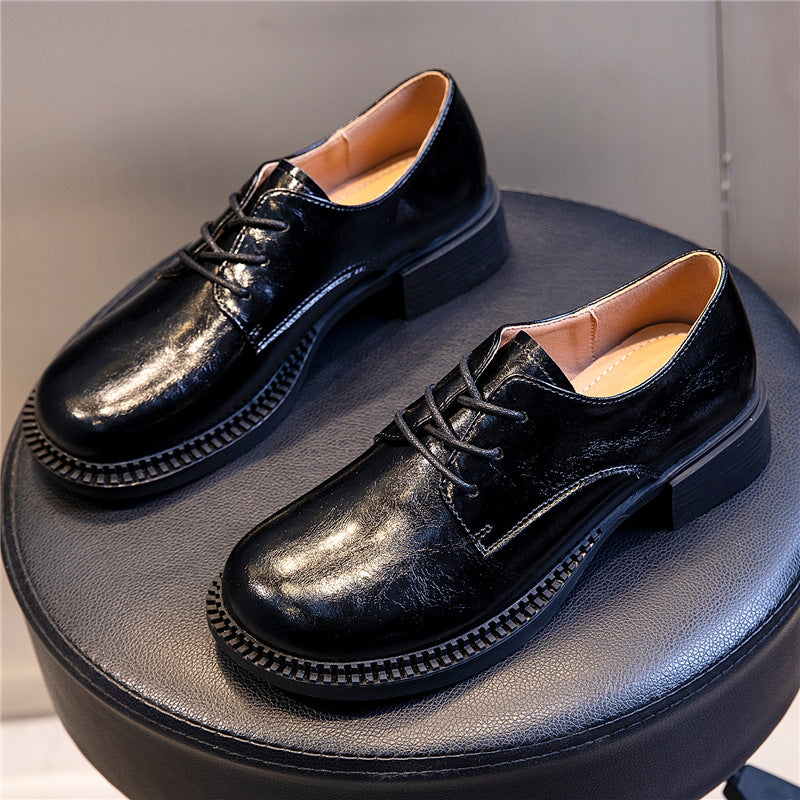 Women's Fashion Spring Thick Bottom Chunky Mary Leather Shoes